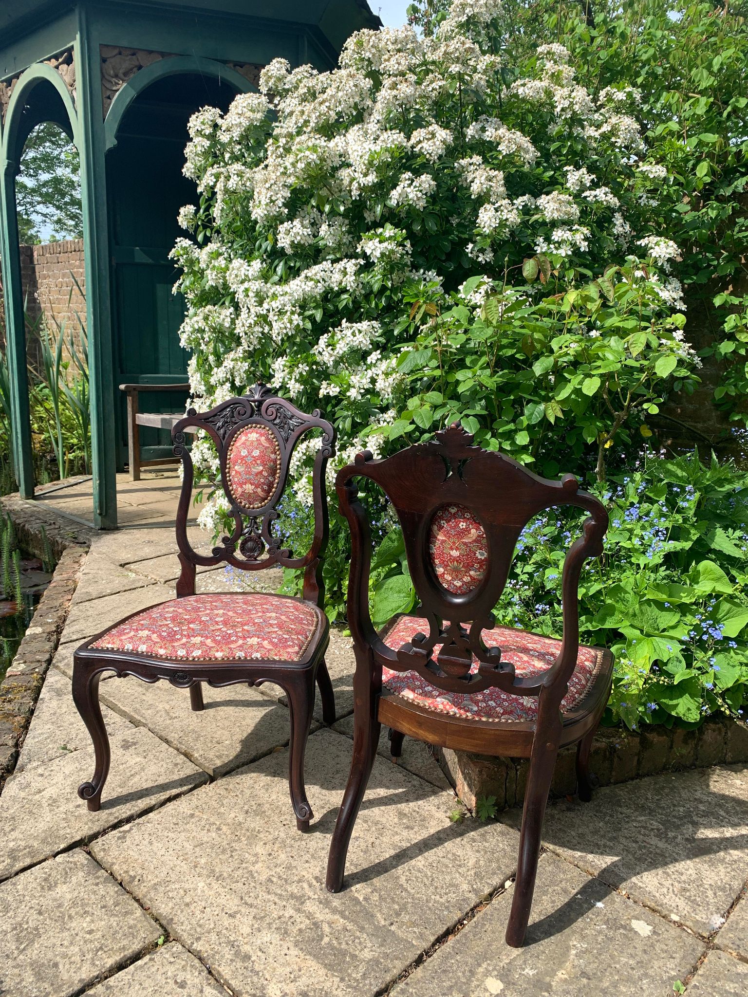Pair of Antique Chairs in Classic William Morris Strawberry Thief
