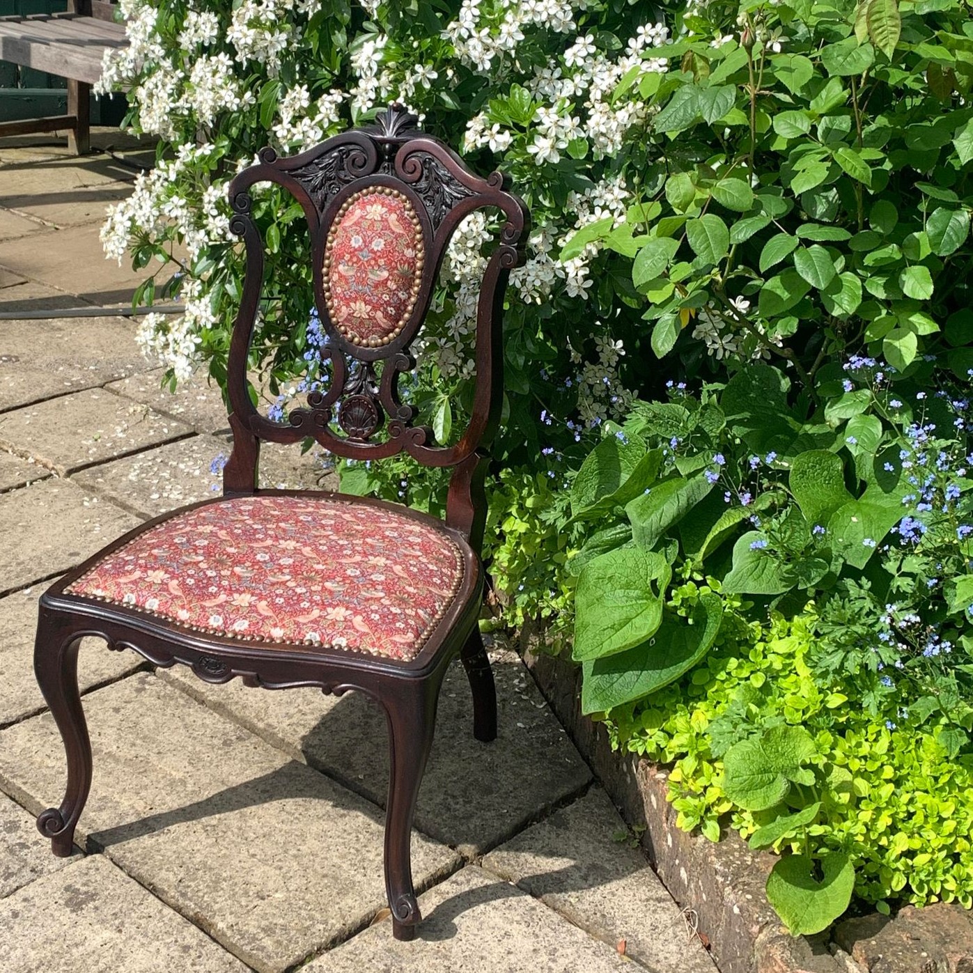 Pair of Antique Chairs in Classic William Morris Strawberry Thief